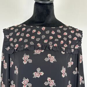 Loft Black Floral with Puff Sleeves, Sz S